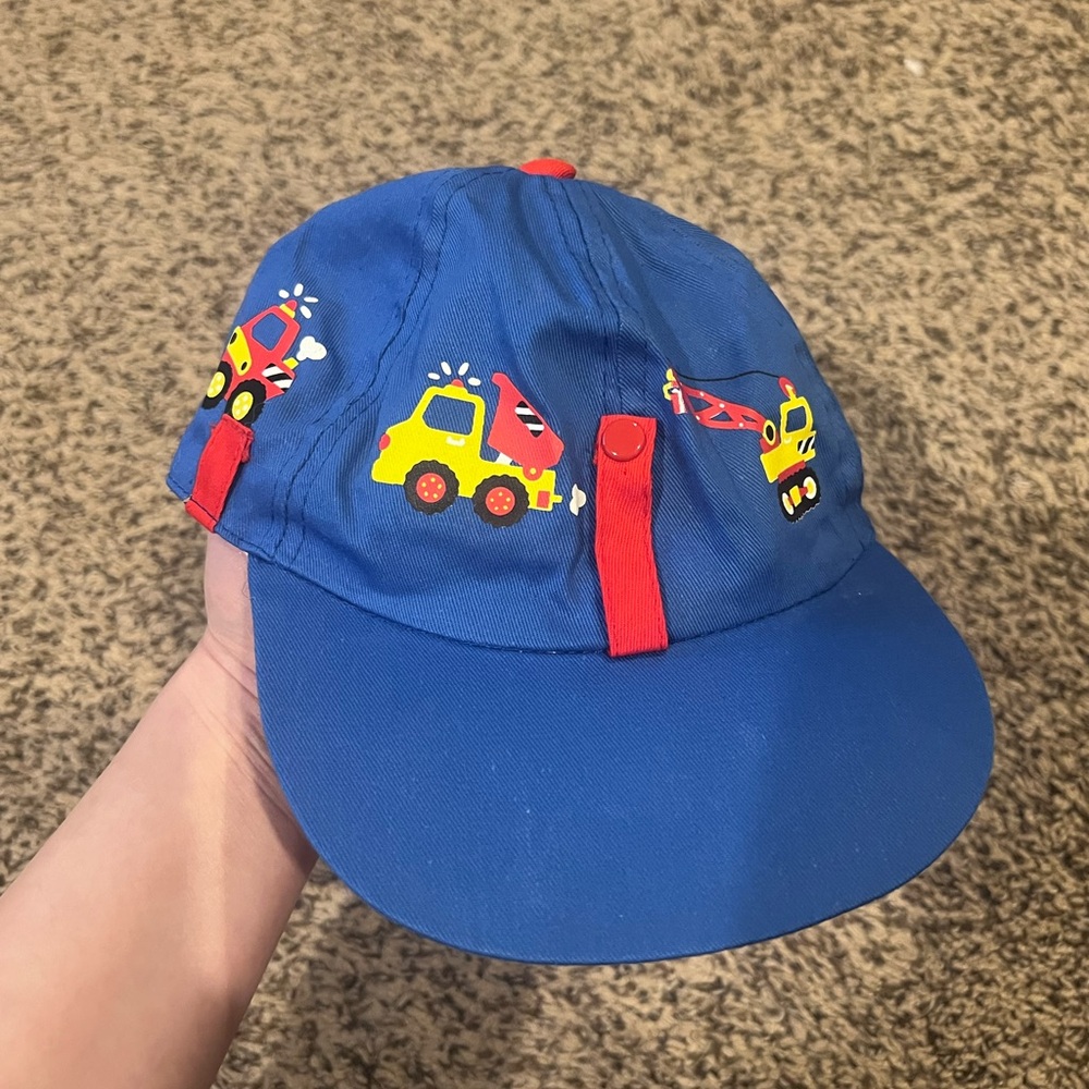Vintage 90s Toddler Blue Construction Theme Hat